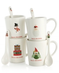 Treat your guests to a cup of hot chocolate as they come in from the cold. They will appreciate the gesture and delight in the Christmas Cut-Outs mugs, each with its own adorable holiday design and coordinating spoon.