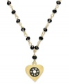 A look everyone is sure to love. This heart and circle pendant, set in 14k gold over sterling silver and oxidized sterling silver, sparkles with cubic zirconia accents. Rosary jet beads along the necklace add a bold touch. Approximate length: 16 inches. Approximate drop: 1/2 inch.