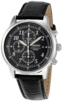 Seiko Men's SNDC33 Classic Black Leather Black Chronograph Dial Watch