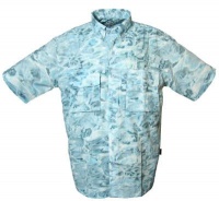 Aqua Design Camo Vented Mens Short Sleeve Camouflage Flats Fly Fishing Shirt (XXX-Large, Aqua Sky)