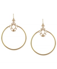 Understated elegance. Jessica Simpson's circular drop earrings are crafted from gold-tone mixed metal with a patterned design for a stylish touch. Approximate drop: 3-1/4 inches.