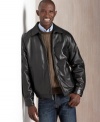 Give your outfit that final, polished touch with this handsome leather bomber jacket from Perry Ellis.