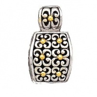 925 Silver Rectangular Flower Pendant with 18k Gold Accents