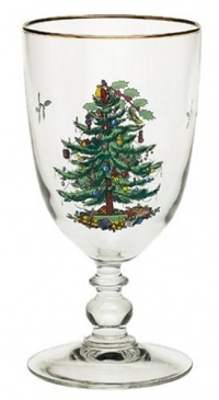 Spode Christmas Tree 16-Ounce Pedestal Goblets with Gold Rims, Set of 4