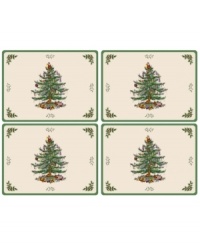 Bring Spode's iconic holiday pattern to your casual table in a fresh new way with sturdy, cork-back Christmas Tree placemats.