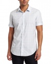 Calvin Klein Sportswear Men's Short Sleeve Roll Up Madras Lightweight Poplin Shirt