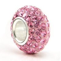 Swaroski Pink Crystal Ball Bead Sterling Silver Charm Fits Pandora Chamilia Biagi Trollbeads European Bracelet