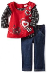 Nannette Baby-Girls Infant 2 Piece Denim Pant Set, Red, 18 Months