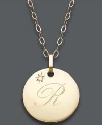 The perfect personalized present! Rebecca or Rachel will be thrilled to open this thoughtful initial letter pendant. Crafted in 14k gold with a sparkling diamond accent. Approximate length: 16 inches + 2-inch extender. Approximate drop: 3/4 inch.