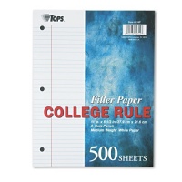 TOPS 62349 Mediumweight 16-lb. Filler Paper, 11x8-1/2, 5/16 College Rule, 500 Sheets/pack