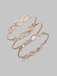 From the Sun Kissed Collection. Each side of this graceful bangle offers a tiara-like array of graduated gemstones in soft pastel shades, prong set in sterling silver and 18k gold finished in rich 18k rose goldplating.Rose quartz, clear quartz, amazonite and green gold citrine18k gold and sterling silver with 18k rose goldplatingDiameter, about 2½Imported