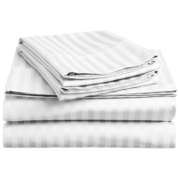 Alok International 400-110010 400 Thread Count Stripe Cotton Sheet Set, King, White