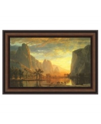 A breathtaking view of the highs and lows of Yosemite National Park, this 1864 landscape by Albert Bierstadt brings you back to the land. Featuring a broad wooden frame with a dark walnut hue.