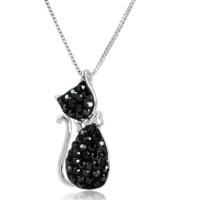 Sterling Silver Black Crystal Cat Pendant with Swarovksi Elements