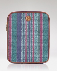 This Tory Burch iPad case works a surf-chic vibe, crafted of coated canvas and detailed with sunny stripes.