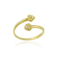 18K Gold Over Sterling Silver CZ Double Heart Toe Ring