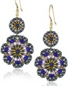 Miguel Ases Blue Quartz and Swarovski Flower Station Drop Earrings