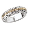 925 Silver Scroll & Dot Filigree Ring with 18k Gold Accents- Size 7