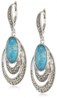 Judith Jack It's Time Sterling Silver, Marcasite and Turquoise Oval Drop Earrings