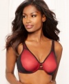 Decorated support. Lilyette's Embellished Minimizer bra is both functional and stylish, with full-coverage underwire minimizing cups that are decorated with a lace and mesh overlay. Style #456