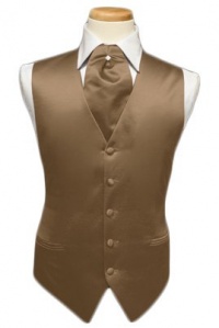 Tuxedo Vest - Solid Satin with Matching Pin Ascot, Latte