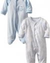 Little Me Baby-Boys Newborn Monkey 2 Pack Footie, White/Light Blue, 9 Months