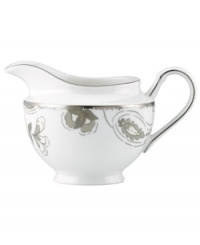 A fine vintage. The Paisley Terrace creamer elevates even the most elegant settings with breezy florals grounded in graceful white porcelain. With luxe platinum banding to complement the rest of the Lenox dinnerware collection.