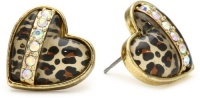 Betsey Johnson Status Leopard Heart Stud Earrings