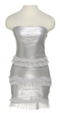 RAMPAGE Strapless Sequin & Ruffle Mini Dress [42094640955], SILVER, LARGE