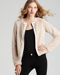 A Rebecca Taylor jacket flaunts fabulous faux fur for a sumptuous look that's rich with uptown style. The perfect way to add glamour to your look-day or night-pair with sleek skinnies or a cocktail dress and work your magic.