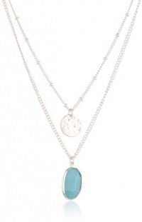 NINE WEST VINTAGE AMERICA Rugged Beauty Worn-Silver Tone Double Turquoise Pendant Necklace, 16