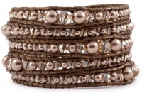 Chan Luu Bronze Pearl Mix Graduated Wrap Bracelet on Bronze Leather