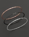 A trio of glimmering bangles in sterling silver, rose and yellow gold makes the perfect gift set. From Ippolita.