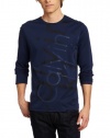 Calvin Klein Sportswear Men's Logo - Long Sleeve Crew Neck Heavy Weight Tee, Atlantic Blue, Large