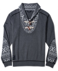 Toggle closure and print details give this Rocawear sweater a uniquely handsome style.