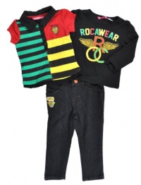 Rocawear Toddler Girls Black & Multi Color 3Pc Denim Pant Set (2T)