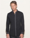 GUESS Diego Color-Blocked Shirt, JET BLACK (MEDIUM)