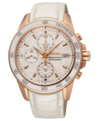 Fire and ice. Rosy warmth and fresh whites create a stylish Sportura watch by Seiko.