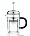 Truly a classic, this original French press brings sleek style to your countertop and satisfies your senses with wildly aromatic and incredibly indulgent brews.  The durable chrome finish, heat-resistant glass beaker and stainless steel filter and plunger come together to make a deeper, richer, more satisfying blend than you've ever experienced. 1-year warranty.