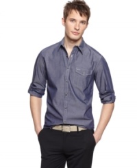 Soften your denim style with this chambray woven shirt from Kenneth Cole Reaction.