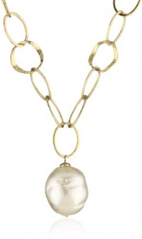 Majorica 22mm Baroque White Pearl Drop on 18K Gold Vermeil Chain Necklace