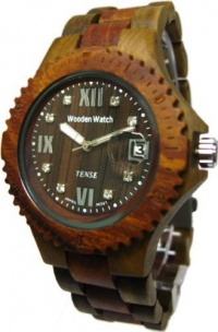 Tense Wood Mens Watch Two-Tone Date Time Hypoallergenic G4100GS Roman Numeral RNDF Dark Face