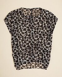 A boxy tee rendered in weightless chiffon, with allover animal print and ruching at the sides.