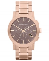 This Burberry timepiece flaunts luxurious details, like rose-gold hues, Swiss precision and chronograph tech.