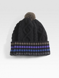 Signature stripes outline this cable knit beanie set in wool with pom detail.WoolDry cleanImported