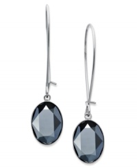 A splash of alluring color from Swarovski. A bezel-set, oval-cut Jet Hematite crystal offers a lovely backdrop on these drop earrings. Crafted in ruthenium-plated mixed metal. Approximate drop: 1-3/4 inches.