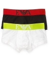 A bold logo waistband trims the subtly stylish cotton boxer brief from Emporio Armani.