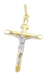 Crucifix Cross Pendant 14k White Yellow Gold Jesus Charm 1.50 inch