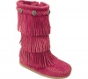 Minnetonka Girls' 3 Layer Fringe Boot Suede Boots,Bright Pink Suede,4 M US