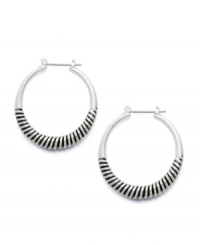 Stylish and savvy. These hoop earrings by Alfani boast an extra hint of texture in a silver tone and hematite tone mixed metal setting. Approximate diameter: 1-5/16 inches.